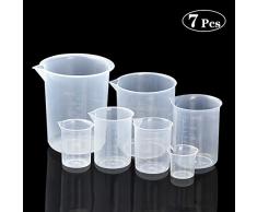 HENTEK 7 Pcs Bécher Gradué 25/50 / 100/150 / 250/500 /600ml Verres Doseurs en Plastique Transparent pour Cuisine et Laboratoire