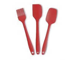 Ustensiles de Cuisine Spatules en Silicone Résistant à la Chaleur Spatule (3 Rouge Avec Pinceau)