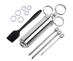 ZITFRI Seringue à marinaigre en acier inoxydable 60 ml Seringue Viande 1 pinceau à marinade 1 pinceau à marinade 3 épingles à marinaigre - seringue à épices pour barbecue viande poulet poulet