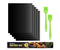 BACKTURE Tapis de Cuisson, Set de 5 Papier Cuisson avec 2 Brosse, Anti-adhérent et Réutilisable, sans-PFOA, Tapis Barbecue pour Barbecue Grille et Four, 40x33 cm