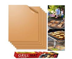 Tapis de Barbecue Réutilisable 5pcs Tapis de Cuisson Cuivre Plaque Feuille de Cuisson Four 40x33cm pour Barbecue gaz Charbon électrique 100% Anti-adhérent Tapis de cuisson en fibre de verre,Copper