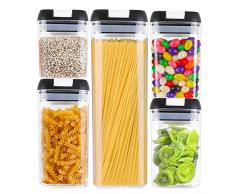 Contenants de Stockage des Aliments avec couvercles, contenants de Farine de céréales empilables pour Cuisine et Garde-Manger, Plastique Durable Transparent sans BPA, Lot de 5