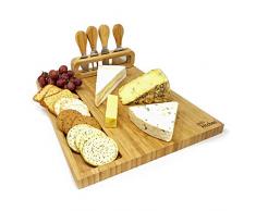 joejis Kitchen Superbe Planche a Fromage | Plateau Fromage en Bambou de Grande qualité | Plateau a Fromage Comprenant 4 Couteaux (35cm x 28cm x 1,5cm Long)