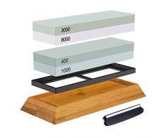 Aiguiser pierre, ASEL 2 en 1 pierre a aiguiser 400/1000 3000/8000 Grian pierre à eau Guide de porte-bois et couteaux inclus