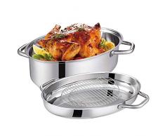 Eono Essentials Plat à rôtir Ovale Moyen en Acier Inoxydable avec Grille et Couvercle, rôtissoire Ronde pour Induction avec poignées, Lavable au Lave-Vaisselle, 41 x 28 x 18 cm, 7 L + 4 L , RST-38