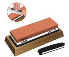 KIPTOP Pierre à Aiguiser Pierre dAffûter 1000/8000 Double Face Aiguiseur de Couteaux Manuel 2 en 1 Whetstone avec Base Antidérapant Guide dAngle de la lame pour la Cuisine, Boiseries, À lextérieur