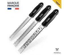 Invidius Trio zesteurs 3 Lames Uniques Multifonction - Zesteur Agrumes - Rape Fromage -Rape Chocolat - rapeuse Legume (Zeste de Citron, Coupe Legume, Rape Legume, râpe Citron)