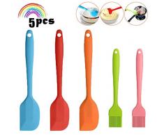 DERU Spatule de Silicone de Cusine, 3pcs Spatules en Silicone + 2pcs Pinceaux en Gâteau, Spatule Patisserie Silicone - Antiadhérent, Résistante à la Chaleur 400℃, pour Cuisine et Faire des Gâteaux