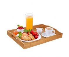 Kiwaly - Plateau de service en bois avec poignées - Idéal pour dîner, thé, bar, petit-déjeuner - Idéal pour les fêtes ou pour servir le petit-déjeuner au lit