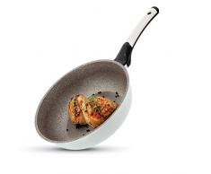 Oursson Rock Poêle Wok Céramique Ecologique | Convient pour Tous Les Fours de Cuisson : Induction, Gaz, Électrique, Halogènes et Céramique, Blanc, PW2803P/IV