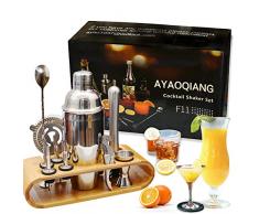 AYAOQIANG Shaker à Cocktail,Shaker Cocktail Professionnel 12 Pièces,Cocktail Shaker 750ml Kit Barman avec Support en Bois