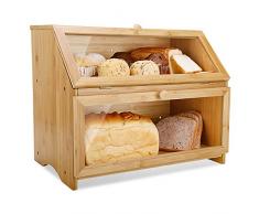 Leader Accessories Boîte à Pain Bambou 2- Couche Countertop Boîte à Pain en Bois de Bambou pour Cuisine, Nature, 39 x 32 x 25 cm