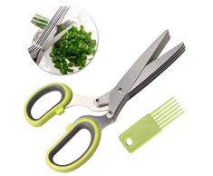 Siming Ciseaux à Ciboule, Ciseaux Coupant à 5 Lames pour Hacher Herbes Aromatiques Convénient à Cive Oignion Ail Vanille avec Peigne de Nettoyage (1 Pack, Vert)