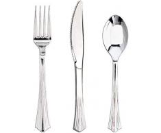 Zuvo Party Lot de 144 Couverts de Table jetables en Plastique + Confettis de Table Argenté