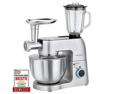 PROFI COOK PC-KM 1189 - Robot patissier Multifonctions - 3 en 1 - Pétrir - Hacher - Blender - 1500 Watts - Couleur Argenté