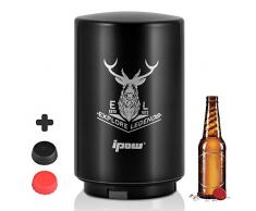 IPOW Ouvre-Bouteille Automatique, Décapsuleur de Bière Push & Pull avec Réutilisables Capsules en Silicone, Ouvre-bière Personalisé pour Barbecue, Bar, Fête-Noir