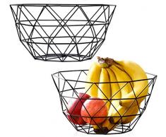 Lawei Lot de 2 Corbeille Filaire Panier de Fruit Grandes stockage en metal panier Salon de Famille de Panier de Stockage de Fer - Noir