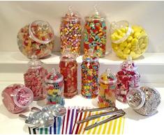 Truly Sweet Candy Lot de 12 bocaux assortis avec 2 pelles, 2 pinces, 100 sacs – Style vintage, boutique de bonbons