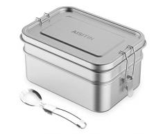 AISITIN Lunch Box Anti-Fuite Boîte Bento pour Le Déjeuner en Acier Inoxydable avec Clip de Verrouillage et Compartiment Amovible pour Le Pique-Nique, lécole, Le Travail