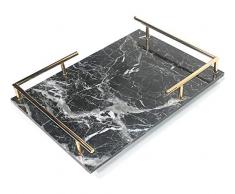 PuTwo Plateau Décoratif Plateau Marbré Plateau MDF Plateau Noir avec Poignée Dorée en Métal Utilisé comme Plateau Service Plateau Bijoux Rangement Parfum Cosmétiques