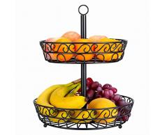 LOMOFI Corbeille a Fruits-Panier a Fruits en Métal Décoration Plan de Travail - Coupe de Fruit Design Noire - Perfect Pour Fruits, Légumes, Snacks, Articles Ménagers - 2 Etages