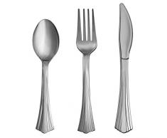 BELLE VOUS Couverts en Plastique Jetables - Fourchettes, Cuillères et Couteaux (180 pièces)