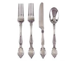 Assortiment DE Couverts JETABLES| Assortiment de 96 pcs | 48 fourchettes, 24 Couteaux et 24 cuillères | pour Mariages et dîners de Haut Standing (Argent)