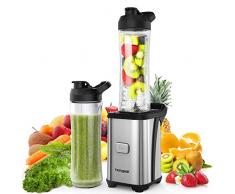 Homgeek Mini Blender 350W, Blender smoothie et Milk-shake avec 2 Bouteilles Portables de 600ml, 2 Couvercles sans BPA et Corps en Inox