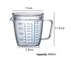 TAMUME Verres Doseur 500ml Pichet à Mesurer en Verre Tasse à Mesurer à Micro-Ondes avec Couvercle (500ML)