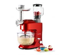 Klarstein Lucia Rossa 2G - Robot multifonction, 3-en-1, Batteur mélanguer/mixeur/hachoir, 1200 W, 1,6 PS de puissance, 6 niveaux, Fonction pulse, Sans BPA et goût neutre, Rouge