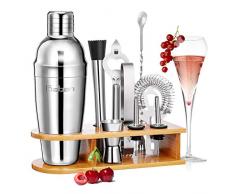 Baban Cocktail Set avec 750ML Shaker 10 Pièces en Acier Inoxidable Cocktail de Barman - Kit Shaker Cocktails Professionnel avec Accessoires - Étagère en bois pour placer des choses