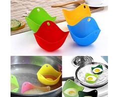 Lot de 4 Pocheuses à Oeufs en Silicone,Pocheuse à œufs,Oeufs Pochés Parfaits - BPA Free, Blue, Green, Yellow, Red (9x6.5cm)
