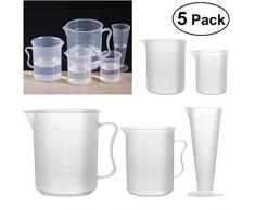 Ueetek Lot de 5 verres doseurs, verres mesureurs, béchers gradués pour pâtisserie et laboratoire, 50 ml, 100 ml, 150 ml, 250 ml et 500 ml