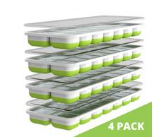 Bac à Glaçons Oliver’s Kitchen – Set de 4 Bacs – Base Souple Pour une Libération Facile des Glaçons – Gagnez de la Place Grâce aux Couvercles Empilables – Passe au Lave-Vaisselle – Silicone sans BPA