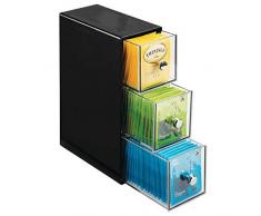 mDesign boite de rangement cuisine avec 3 tiroirs – casier de rangement pour sachets de thé, tisane, infusion, dosette de café, édulcorant, sucre et plus – boite à thé en plastique – noir