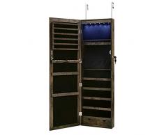 SONGMICS Armoire à Bijoux, Meuble de Rangement Mural pour Colliers, Boucles d’Oreilles, Placard à Accessoires, avec Miroir, Divers Compartiments, verrouillable, Marron Rustique JJC93CB