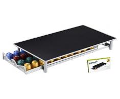 Porte-dosettes Nespresso - Support pouvant contenir 40 capsules empilables - Surface antidérapante et anti-vibration - Étagère à tiroir filet (Gris argenté)