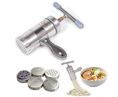 GossipyBoy Portable Machine à Pâtes Acier Inoxydable Nouilles Machine/ Pasta Maker/ Noodles Machine (1 Machine et 5 Emporte-PièCes)