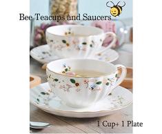 Service à Café Thé Tasse,Fleurs Papillons tasse à café en os de Chine (1 tasse et 1 plaque)