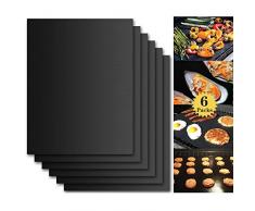 Tapis de Cuisson Barbecue, Set de 6 Feuille de Cuisson pour Barbecue et Four - 40*33 cm Anti-adhérent de BBQ et Feuilles de Cuisson réutilisable pour les barbecue à gaz, Charbon ou électriques