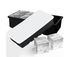 Bac à Glaçons en Silicone, 2 Pcs Moules à Glaçons Réutilisable avec 8 Compartiments, Moule de Cube de Glace avec Couvercle pour Eau, Cocktail, Whisky, Purées de bébé