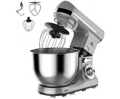 MURENKING MK37C Robot Pâtissier, 1000W 5L Bol Mélangeur Inox 6 Vitesses Robot de Cuisine Avec 4 Accessoires (Gris)