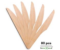 Limmus Couteaux Jetables en Bois - pour Anniversaire, Cupcake, Gâteaux, Restaurant, Événement, Fête, BBQ, Mariage, écologique et Solide (Biodégradable) - 80PCS - LIMMUSWOOD™