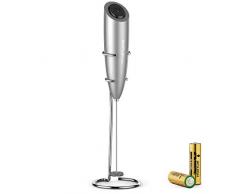 SIMPLETASTE Mousseur à Lait Automatiques pour Cafés, Expressos, Lattés, Cappucinos et Machiattos, Acier Inoxydable avec Support et 2 Piles, Gris