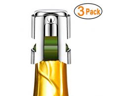 Kimimara Bouchons à Champagne, 3 Pcs Bouchons Acier Inoxydable pour Bouteille de Vin, Les Bouchons de Bouteilles de vin, Accessoires de Cadeaux pour Le Champagne (Argent)