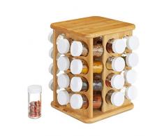 Relaxdays 10024209 Carrousel Bambou, 32 Pots Verre, Présentoir à épices, Organiseur Rotatif, Rangement Cuisine, Nature, Naturel