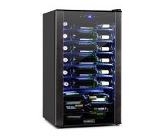Klarstein Vinomatica - Cave à vin, Compacte, Capacité de 95L, 36 bouteilles, Porte panoramique, Cadre en acier inoxydable noir, Eclairage intérieur, 6 tablettes amovibles, Réglable de 4 à 18°C, Noir