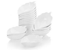 MALACASA Série Ramekin Dish, 16pcs Bols à Sauce Saucière Ramequin Moule à Soufflé Crème Brulée Muffin Cupcakes Pâtisserie Dessert Porcelaine Forme Feuille 4.5/11.5 * 7 * 3 Petit!