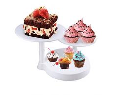 Mbuynow Présentoir à Gâteaux 3 Étages Support Plateau à Gâteaux Pâtisserie en Plastique Démontable pour Décoration et Présentation Stable de Cupcake Gâteaux d’Anniversaire Mariage et Fête - Blanc