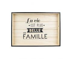 THE HOME DECO FACTORY HD4654 Plateau de Service, Bois, Beige-Noir, 51 x 35 x 6 cm